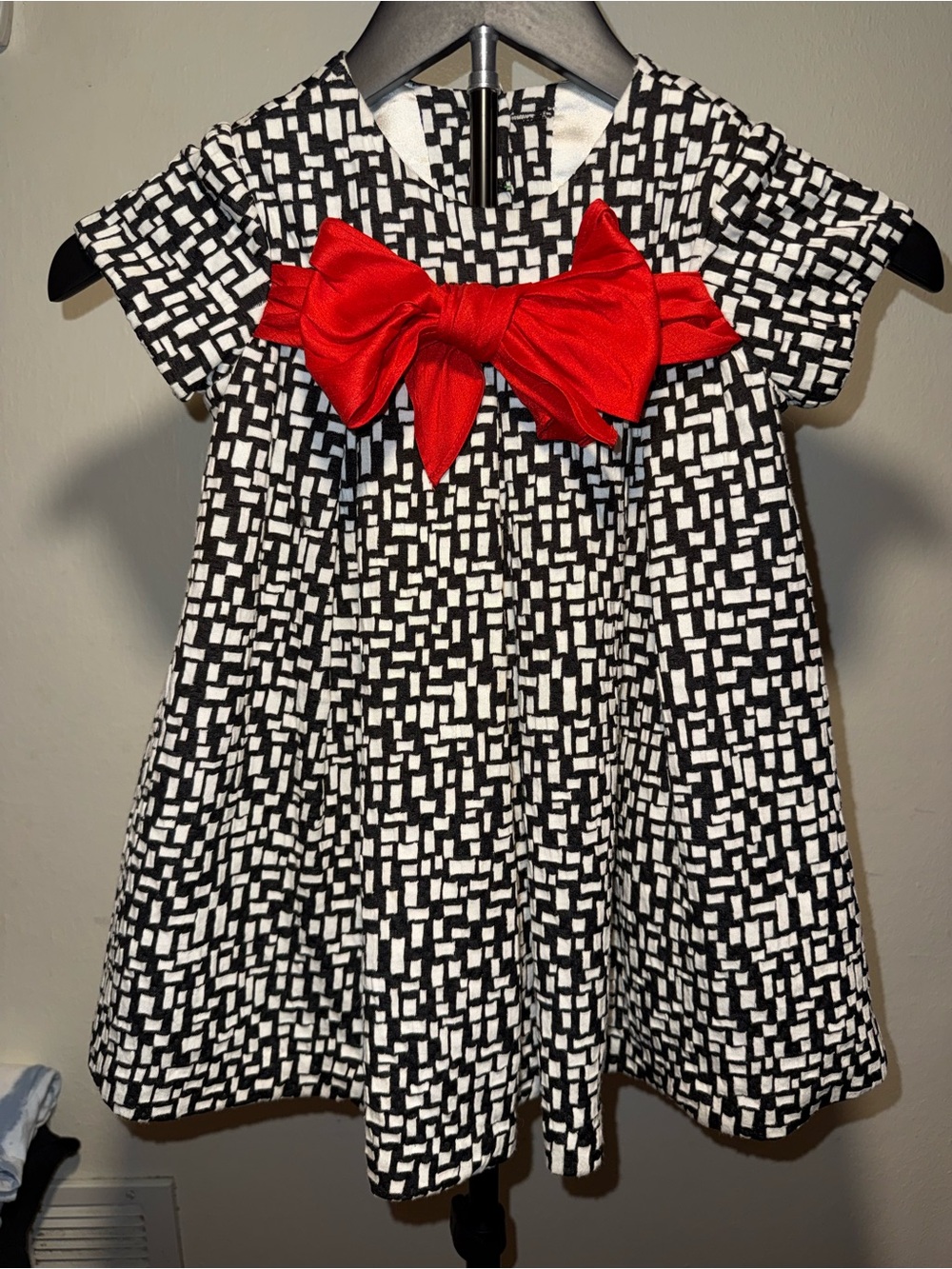 Helena & Harry Neiman Marcus Girls 3T Dress Red Bow Black White Holiday Formal